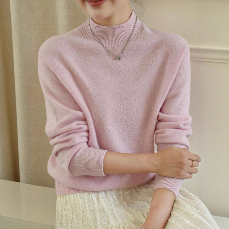 Pulover tricotat din lână și cașmir, guler semi-înalt, mâneci lungi, croială Slim Fit, lungime standardă (50–65 cm)