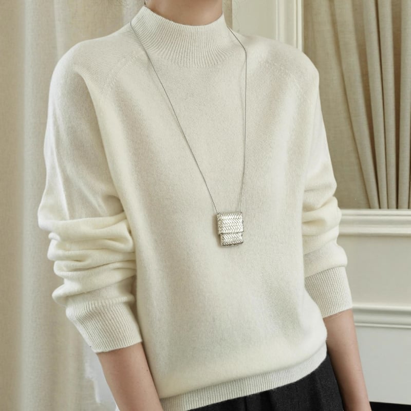 Pulover tricotat din lână și cașmir, guler semi-înalt, mâneci lungi, croială Slim Fit, lungime standardă (50–65 cm)