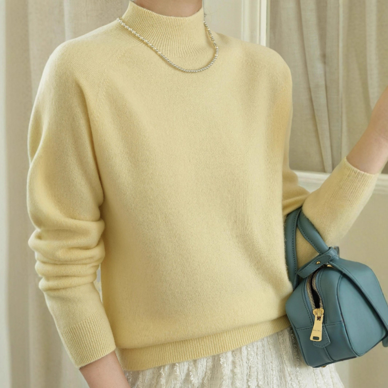 Pulover tricotat din lână și cașmir, guler semi-înalt, mâneci lungi, croială Slim Fit, lungime standardă (50–65 cm)