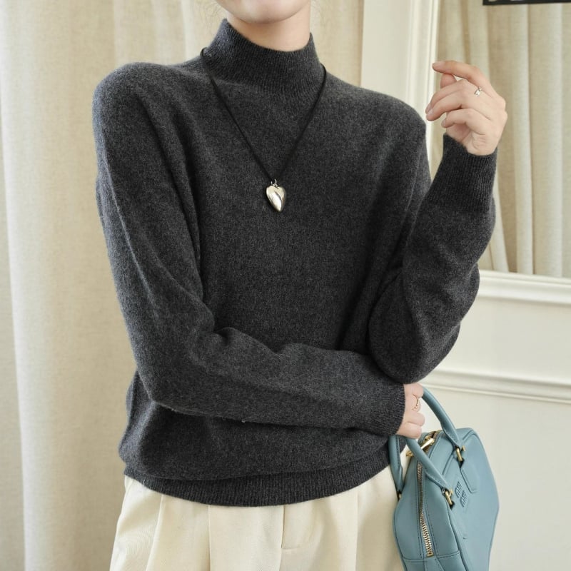 Pulover tricotat din lână și cașmir, guler semi-înalt, mâneci lungi, croială Slim Fit, lungime standardă (50–65 cm)