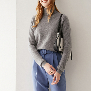 Pulover dama din cașmir fără cusături, guler înalt, mâneci lungi, lungime 50–65 cm, cașmir peste 95%