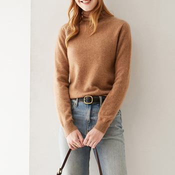 Pulover dama din cașmir fără cusături, guler înalt, mâneci lungi, lungime 50–65 cm, cașmir peste 95%