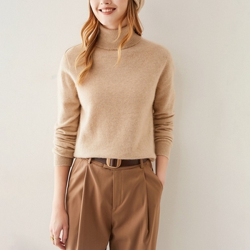 Pulover dama din cașmir fără cusături, guler înalt, mâneci lungi, lungime 50–65 cm, cașmir peste 95%