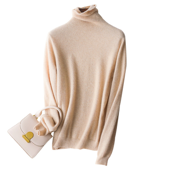 Pulover dama din cașmir fără cusături, guler înalt, mâneci lungi, lungime 50–65 cm, cașmir peste 95%