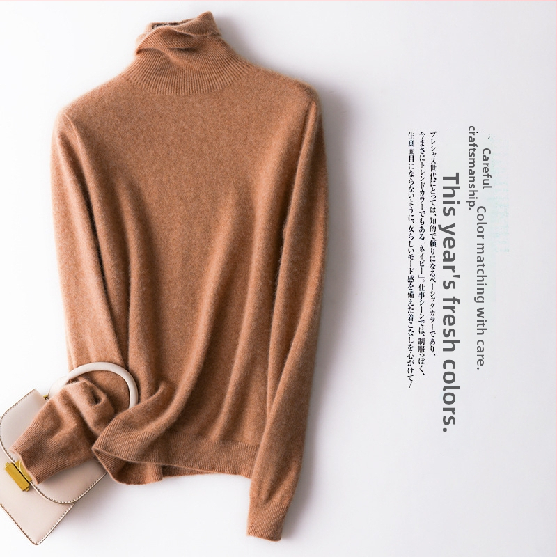 Pulover dama din cașmir fără cusături, guler înalt, mâneci lungi, lungime 50–65 cm, cașmir peste 95%