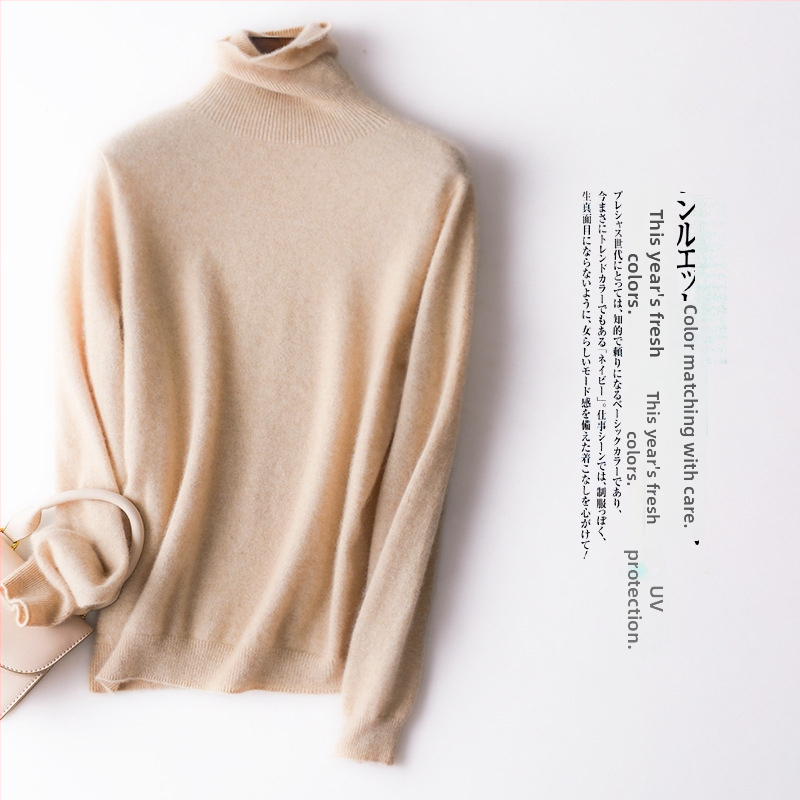 Pulover dama din cașmir fără cusături, guler înalt, mâneci lungi, lungime 50–65 cm, cașmir peste 95%