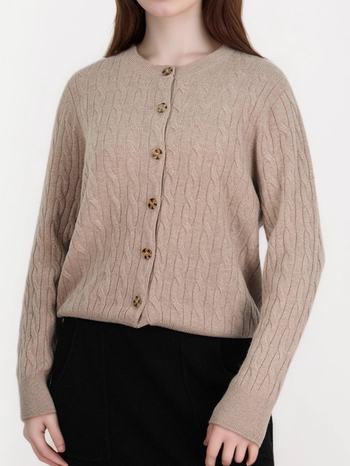 LABULL Cardigan de damă din cașmir — croială lejeră, guler rotund, mâneci lungi, închidere cu nasturi pe un rând, 95% cașmir