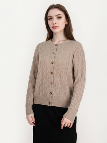 LABULL Cardigan de damă din cașmir — croială lejeră, guler rotund, mâneci lungi, închidere cu nasturi pe un rând, 95% cașmir