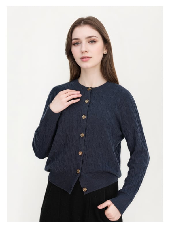 LABULL Cardigan de damă din cașmir — croială lejeră, guler rotund, mâneci lungi, închidere cu nasturi pe un rând, 95% cașmir