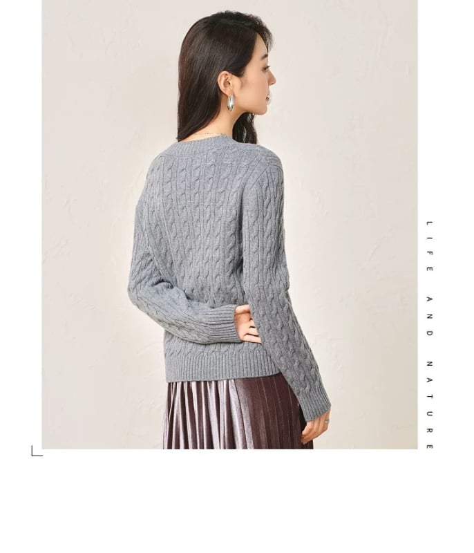 LABULL Cardigan de damă din cașmir — croială lejeră, guler rotund, mâneci lungi, închidere cu nasturi pe un rând, 95% cașmir