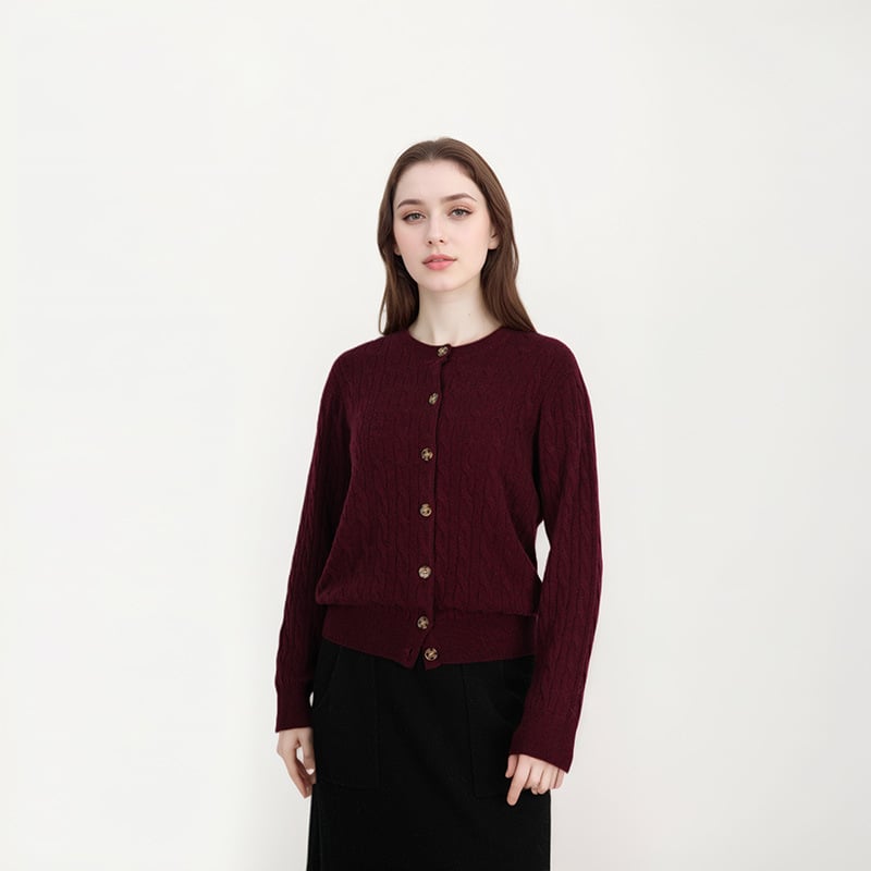 LABULL Cardigan de damă din cașmir — croială lejeră, guler rotund, mâneci lungi, închidere cu nasturi pe un rând, 95% cașmir