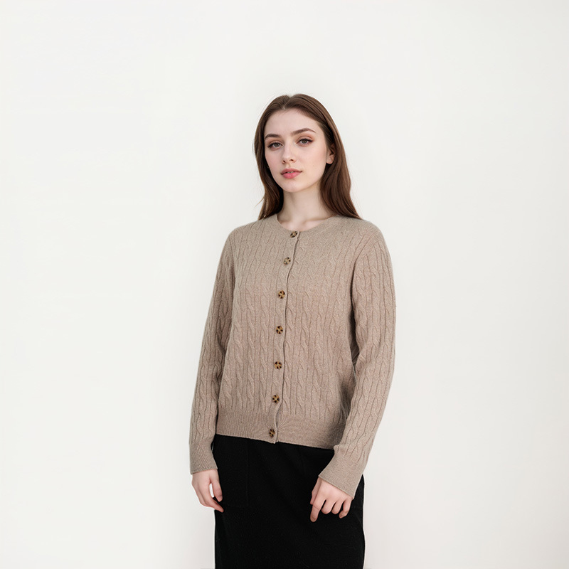 LABULL Cardigan de damă din cașmir — croială lejeră, guler rotund, mâneci lungi, închidere cu nasturi pe un rând, 95% cașmir