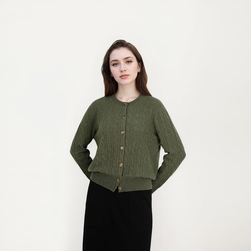 LABULL Cardigan de damă din cașmir — croială lejeră, guler rotund, mâneci lungi, închidere cu nasturi pe un rând, 95% cașmir