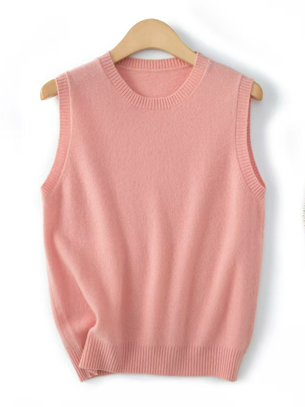Nova ženska pletena vesta bez rukava od čiste vune, s okruglim izrezom, kratka dužina, za slojevito nošenje