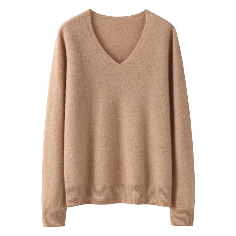 Pulover din cașmir pentru femei, decolteu în V, croială lejeră, mâneci lungi