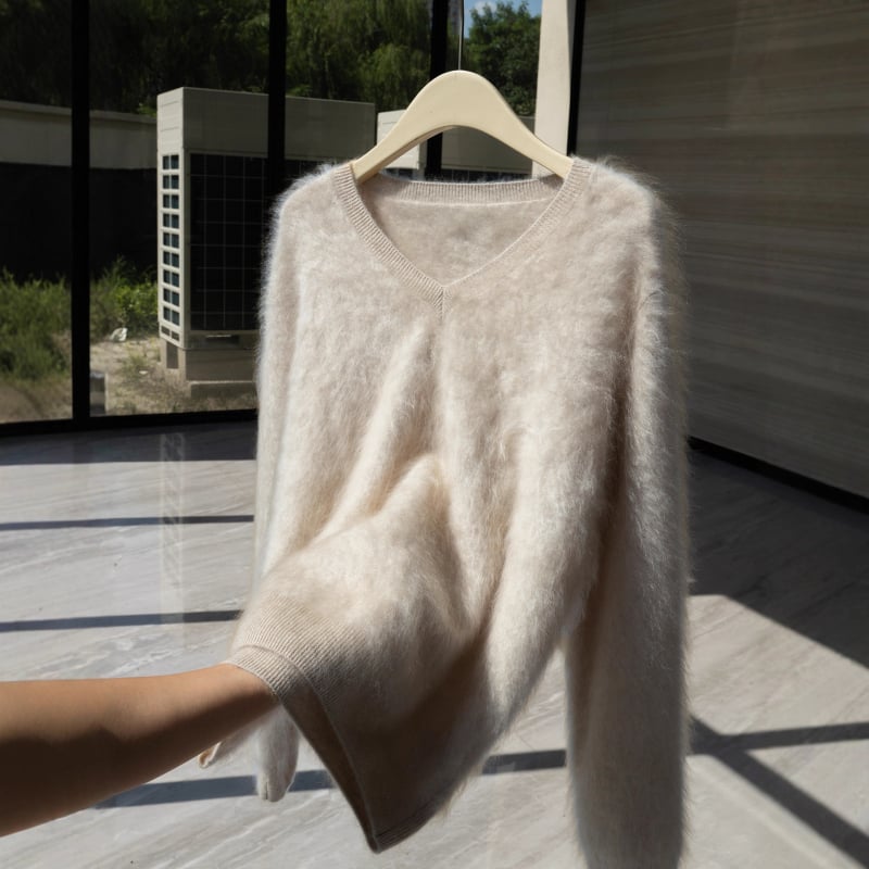 Pulover de damă din cașmir cu glugă – croială lejeră, mâneci lungi, model uni, 95% cașmir