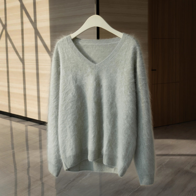 Pulover de damă din cașmir cu glugă – croială lejeră, mâneci lungi, model uni, 95% cașmir