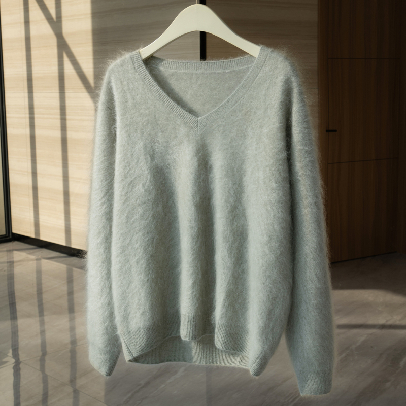 Pulover de damă din cașmir cu glugă – croială lejeră, mâneci lungi, model uni, 95% cașmir