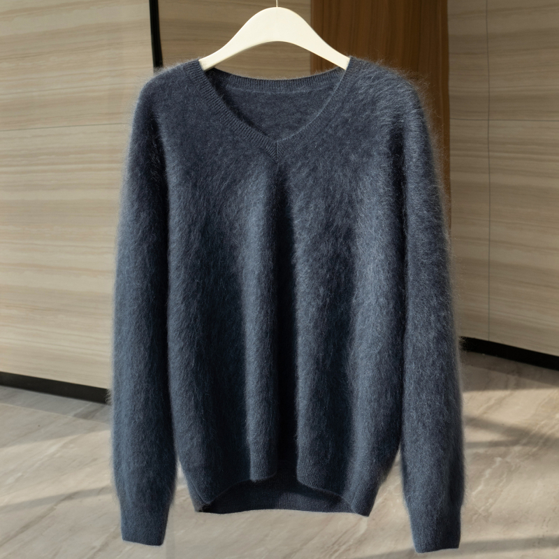 Pulover de damă din cașmir cu glugă – croială lejeră, mâneci lungi, model uni, 95% cașmir