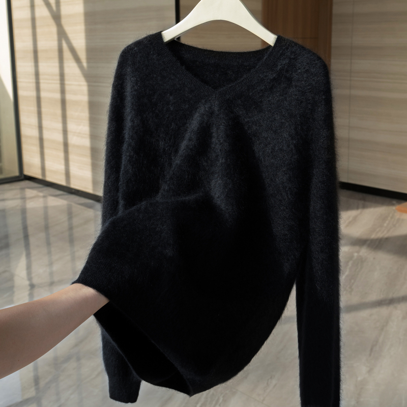 Pulover de damă din cașmir cu glugă – croială lejeră, mâneci lungi, model uni, 95% cașmir