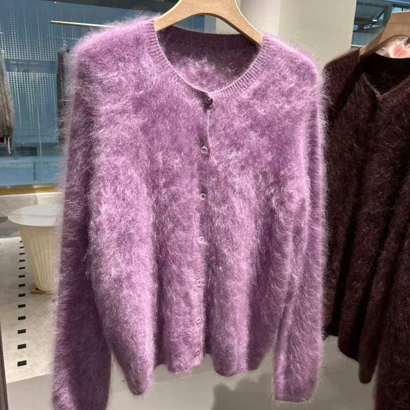 Cardigan damă din cașmir 95%+, mâneci lungi, guler deschis pe jumătate, textură periată, grosime medie