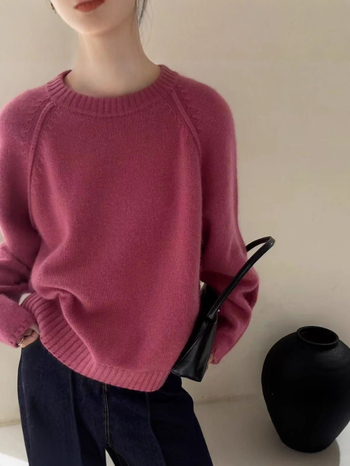 Női vastag gyapjú kötött pulóver, laza szabás, kerek nyak, hosszú ujjú