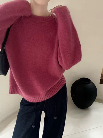 Női vastag gyapjú kötött pulóver, laza szabás, kerek nyak, hosszú ujjú