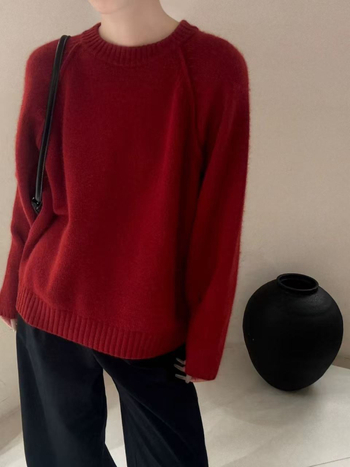 Női vastag gyapjú kötött pulóver, laza szabás, kerek nyak, hosszú ujjú