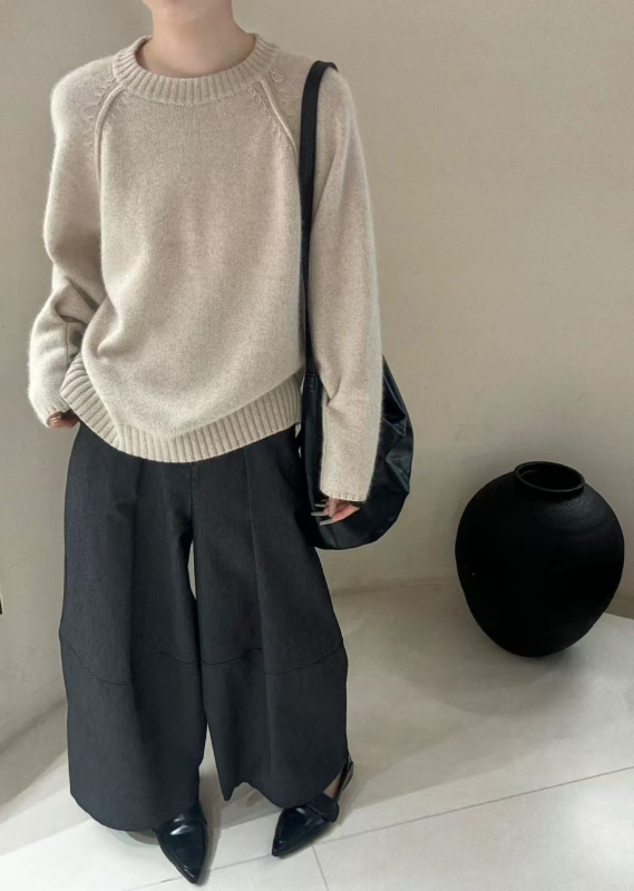 Női vastag gyapjú kötött pulóver, laza szabás, kerek nyak, hosszú ujjú