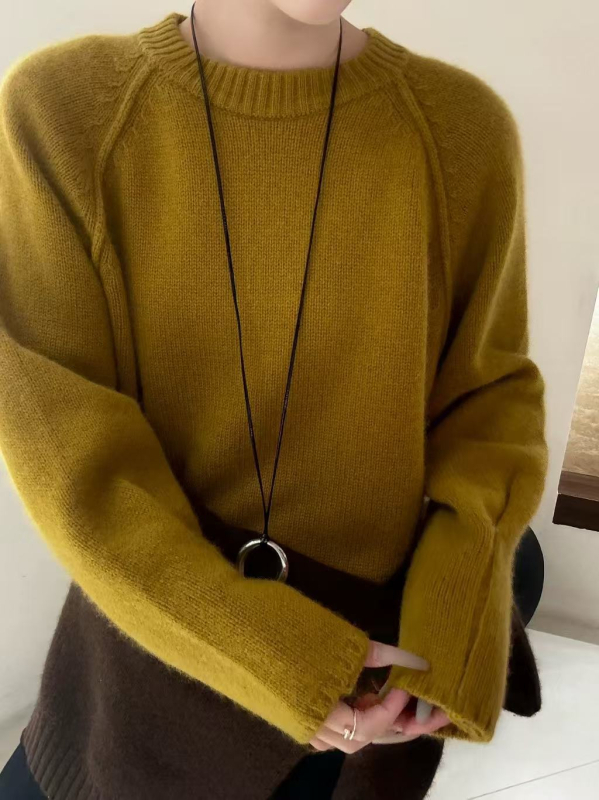 Női vastag gyapjú kötött pulóver, laza szabás, kerek nyak, hosszú ujjú