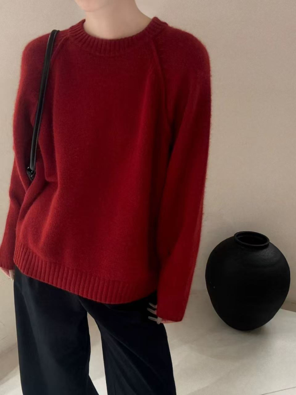 Női vastag gyapjú kötött pulóver, laza szabás, kerek nyak, hosszú ujjú