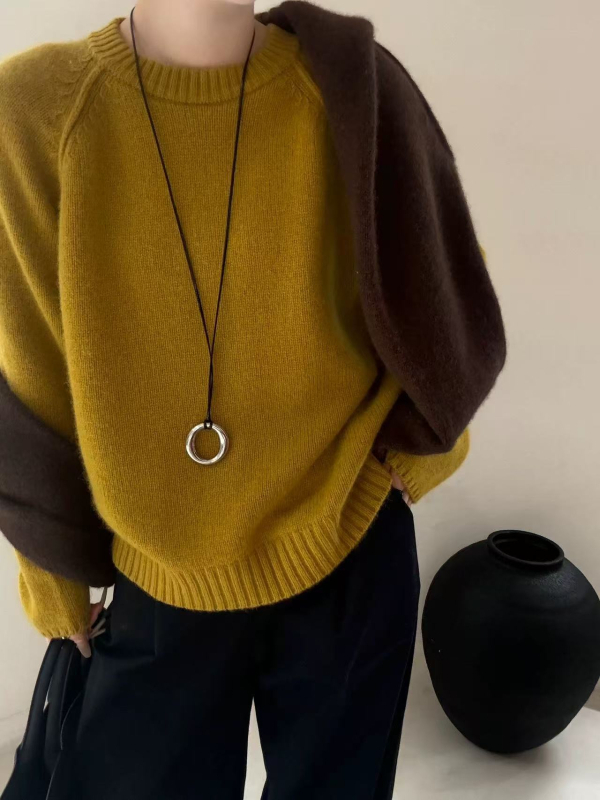 Női vastag gyapjú kötött pulóver, laza szabás, kerek nyak, hosszú ujjú