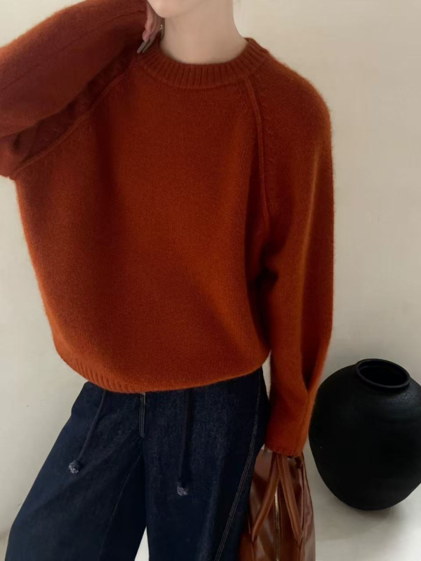 Női vastag gyapjú kötött pulóver, laza szabás, kerek nyak, hosszú ujjú