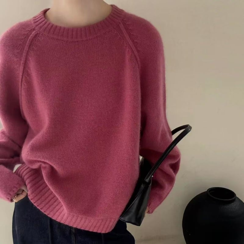 Női vastag gyapjú kötött pulóver, laza szabás, kerek nyak, hosszú ujjú