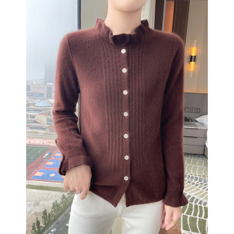 Cardigan din cașmir pentru femei, croială lejeră, guler dantelat, mâneci lungi, 30–50% cașmir