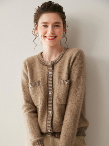 Cardigan din cașmir Xinwan, guler rotund, tricot foarte gros, mâneci lungi, croială regular