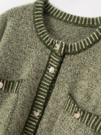 Cardigan din cașmir Xinwan, guler rotund, tricot foarte gros, mâneci lungi, croială regular