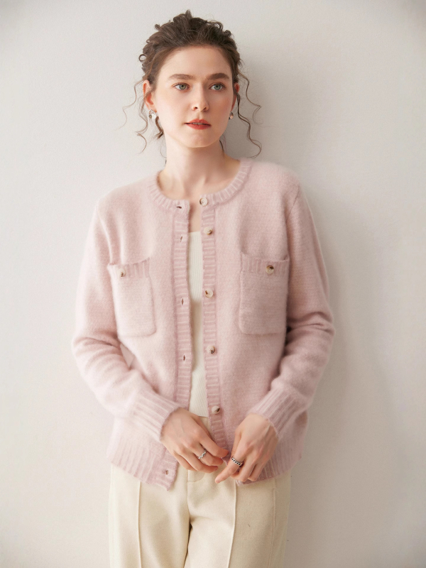 Cardigan din cașmir Xinwan, guler rotund, tricot foarte gros, mâneci lungi, croială regular