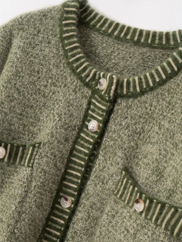 Cardigan din cașmir Xinwan, guler rotund, tricot foarte gros, mâneci lungi, croială regular