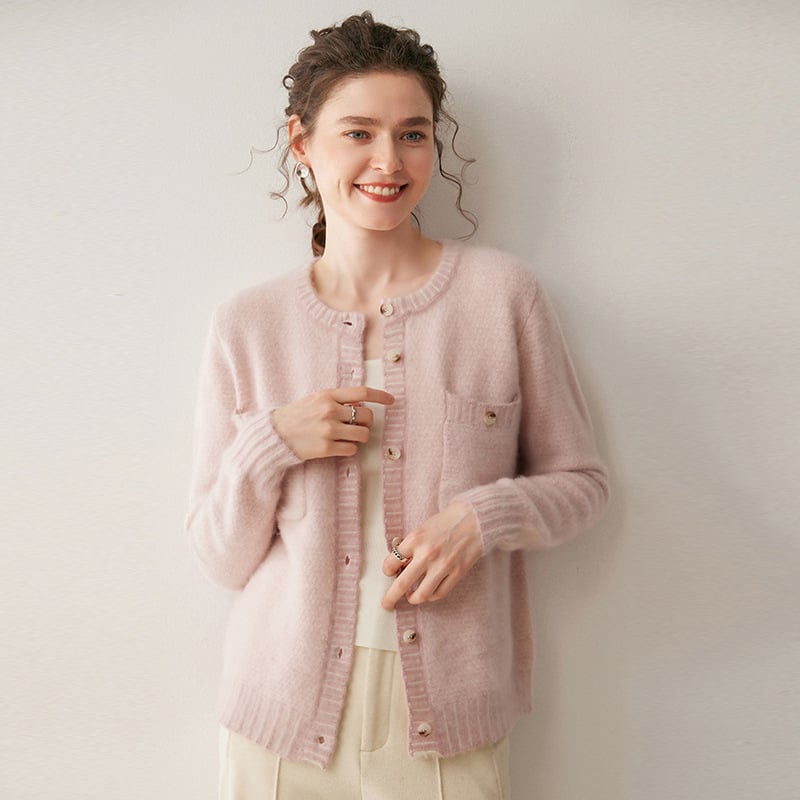 Cardigan din cașmir Xinwan, guler rotund, tricot foarte gros, mâneci lungi, croială regular