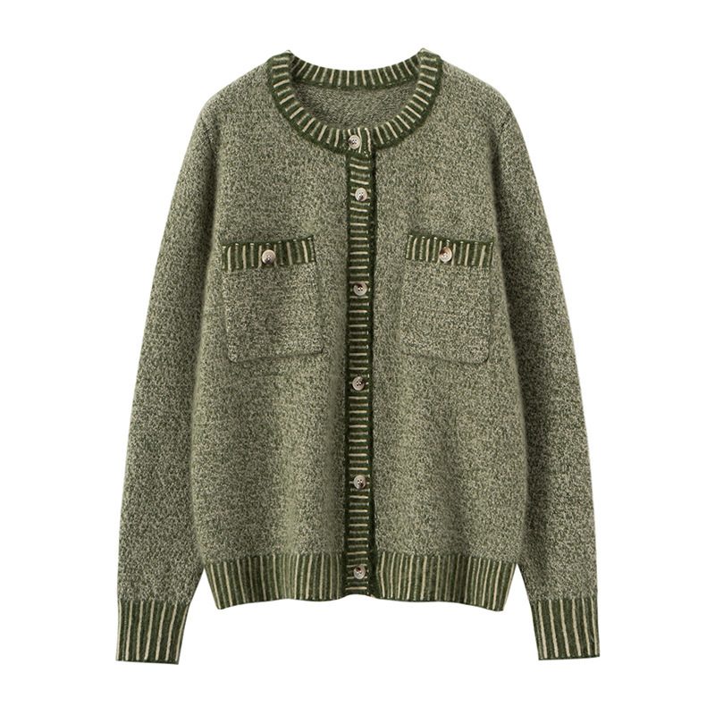 Cardigan din cașmir Xinwan, guler rotund, tricot foarte gros, mâneci lungi, croială regular