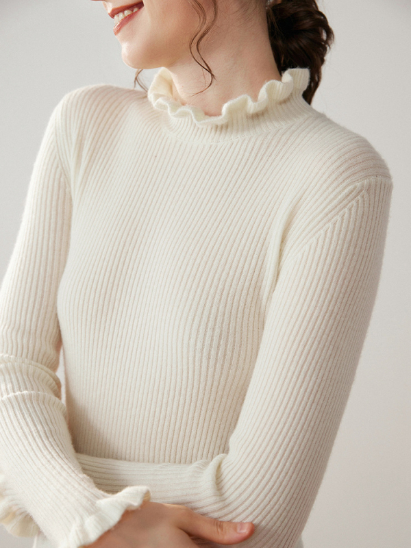 Pulover tricotat din cașmir, cu glugă, guler semi-înalt, croială slim