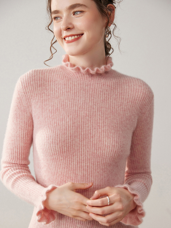 Pulover tricotat din cașmir, cu glugă, guler semi-înalt, croială slim