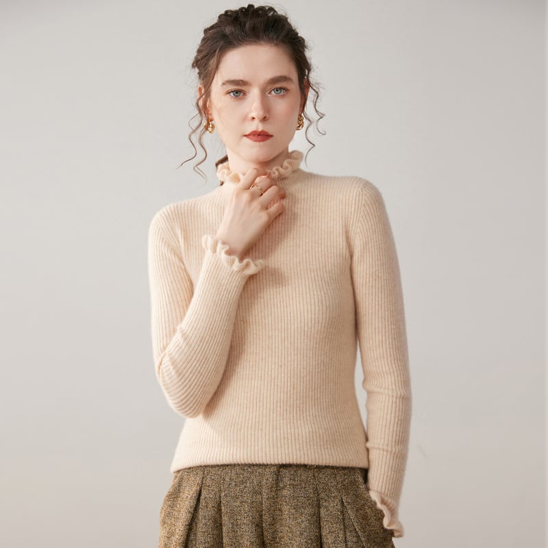 Pulover tricotat din cașmir, cu glugă, guler semi-înalt, croială slim