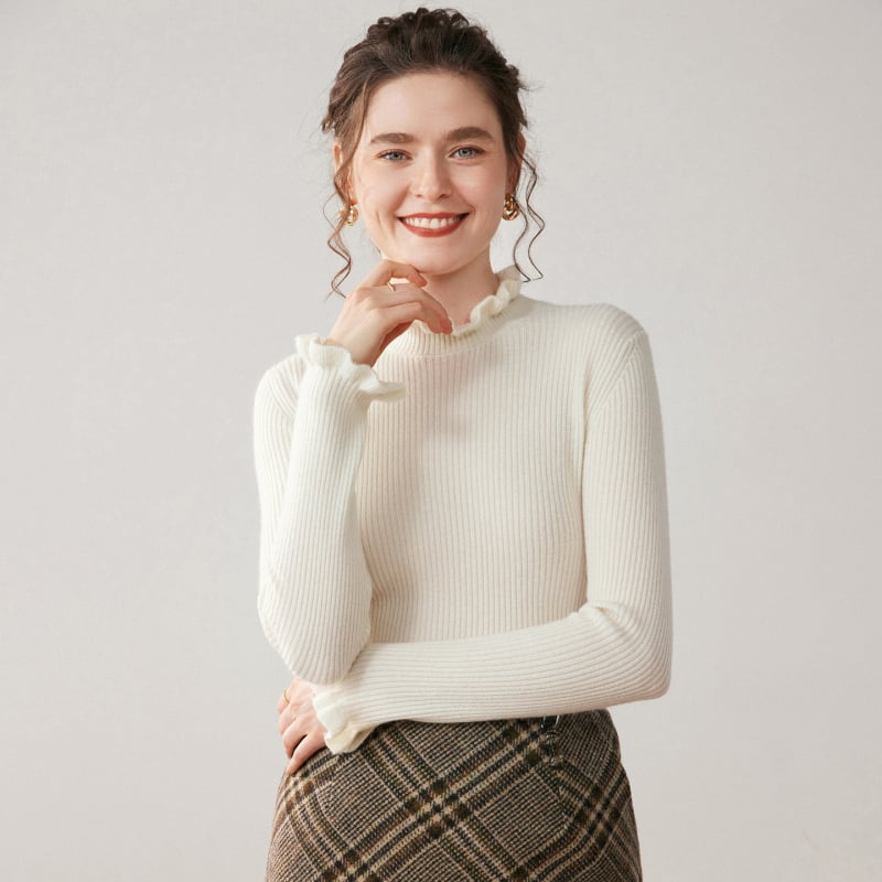 Pulover tricotat din cașmir, cu glugă, guler semi-înalt, croială slim