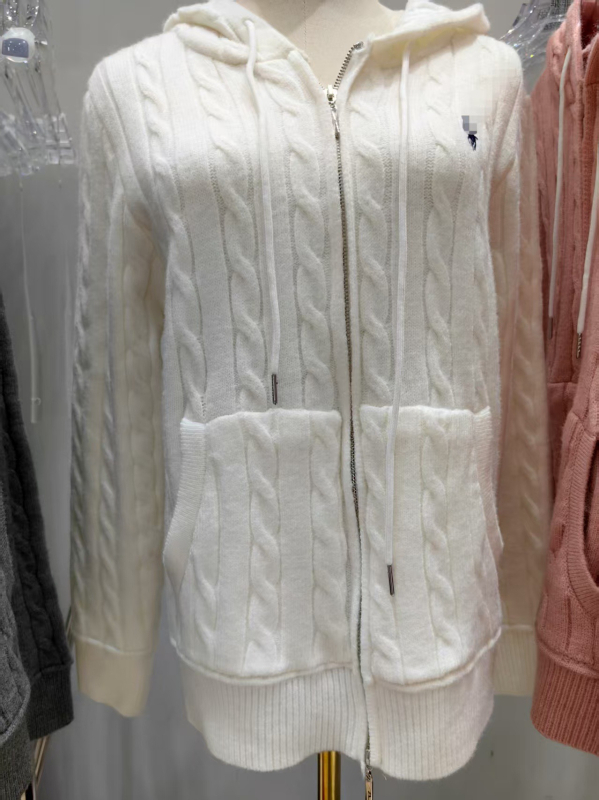 Női kapucnis kötött kardigán, cipzárral, vastag kasmír-alpaka-báránygyapjú keverék, laza szabás, hosszú ujjak, ősz 2025