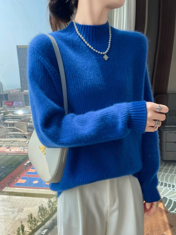 Pulover din cașmire pentru femei, cu glugă, guler semiînalt, tricot gros, croială slim, conținut cașmir 30–50%