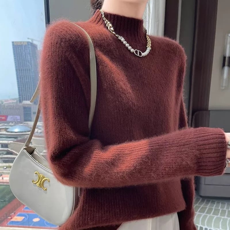 Pulover din cașmire pentru femei, cu glugă, guler semiînalt, tricot gros, croială slim, conținut cașmir 30–50%