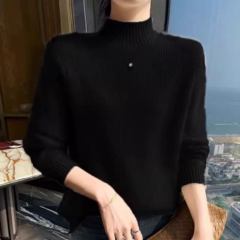 Pulover din cașmire pentru femei, cu glugă, guler semiînalt, tricot gros, croială slim, conținut cașmir 30–50%