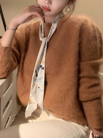 Pulover din cașmir și lână, tricot gros, guler rotund, mâneci lungi, croială lejeră, unicolor, toamnă-iarnă 2024